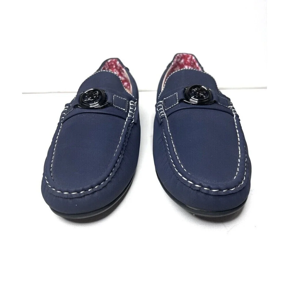 Stacy Adams Men's 10M Navy Moc Toe Bit Slip-on Driving Style Medallion Loafers - Picture 2 of 7
